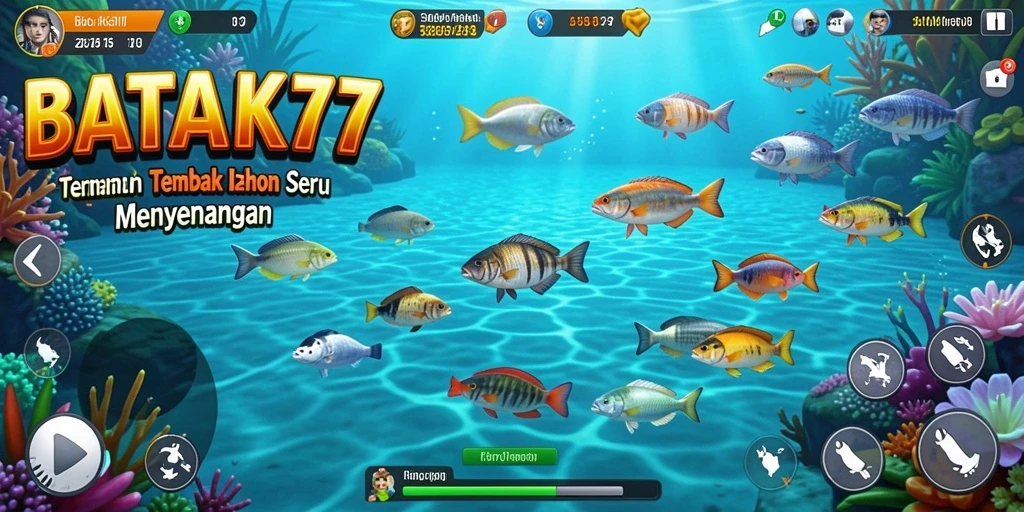 Screenshot BATIK77 menampilkan aksi menembak ikan yang seru dan penuh warna.