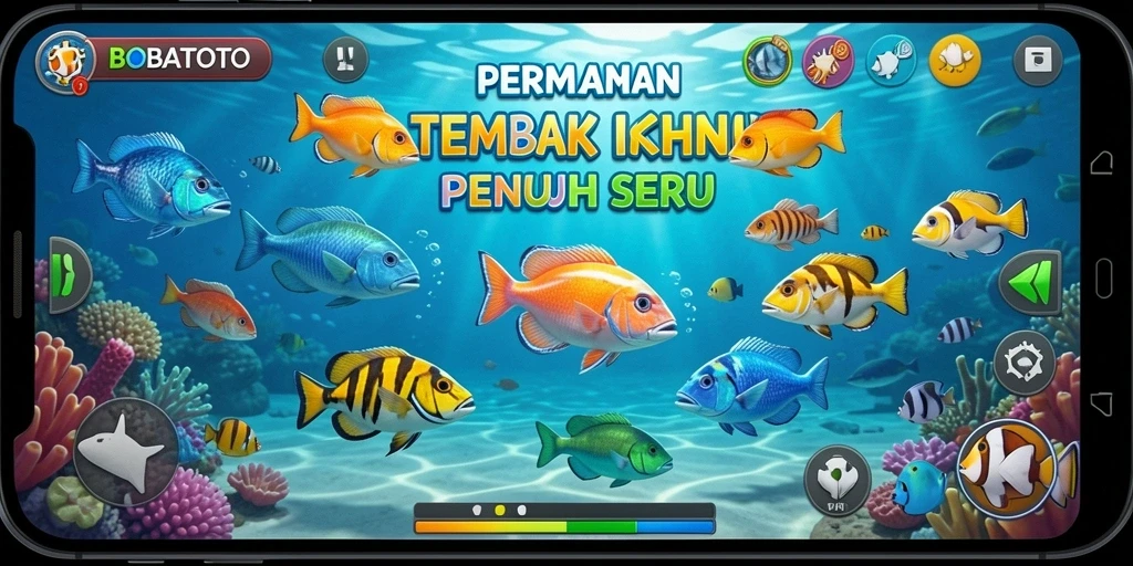 Screenshot gameplay BOBATOTO menunjukkan aksi menembak ikan yang seru dan menantang.