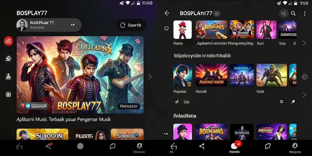 Screenshot gameplay BOSPLAY77 menampilkan fitur karaoke dan playlist.