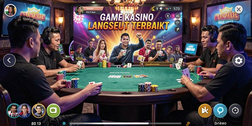 Screenshot D73 menampilkan dealer langsung dan permainan kasino yang mengasyikkan.