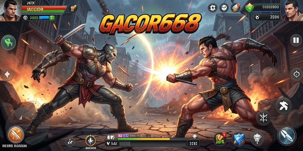 Tampilan utama GACOR668 dengan aksi pertarungan seru dan karakter hebat.