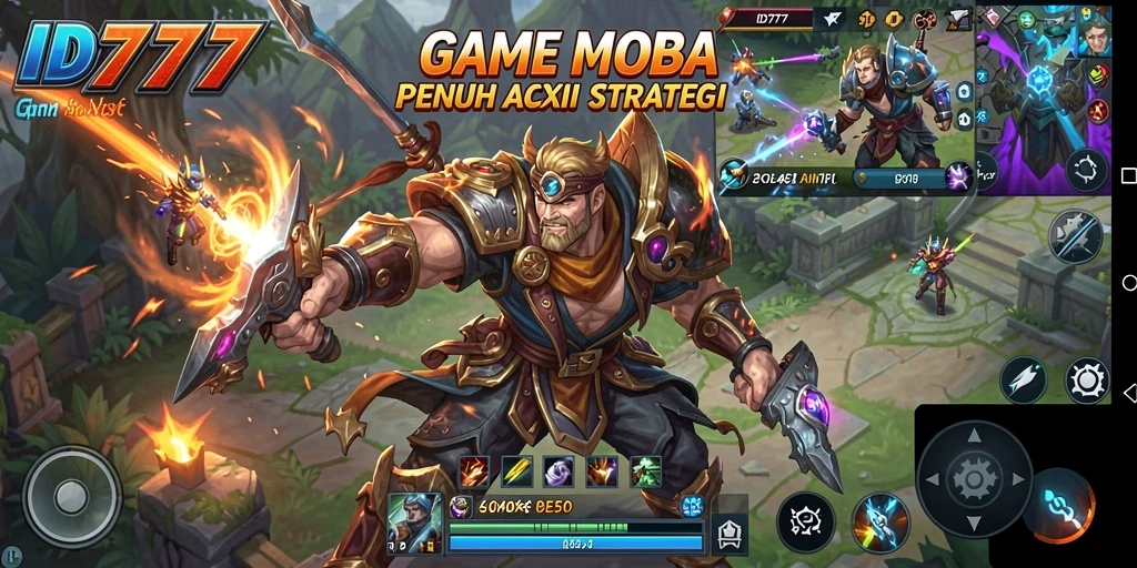 Gameplay menarik dari ID777 dalam arena pertempuran MOBA.