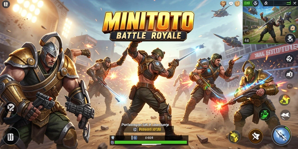Screenshot gameplay MINITOTO yang menampilkan pertempuran seru di arena Battle Royale.