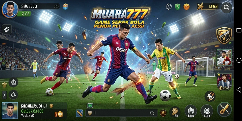 Tangkapan layar gameplay <strong>MUARA777</strong> yang menunjukkan aksi sepak bola mendebarkan.