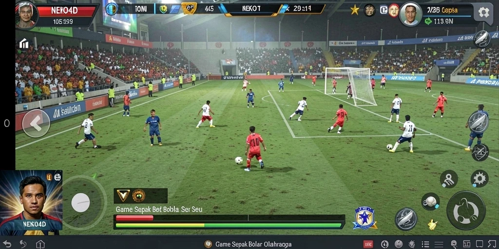 Tangkapan layar dari gameplay NEKO4D yang menggambarkan pertandingan sepak bola nyata.
