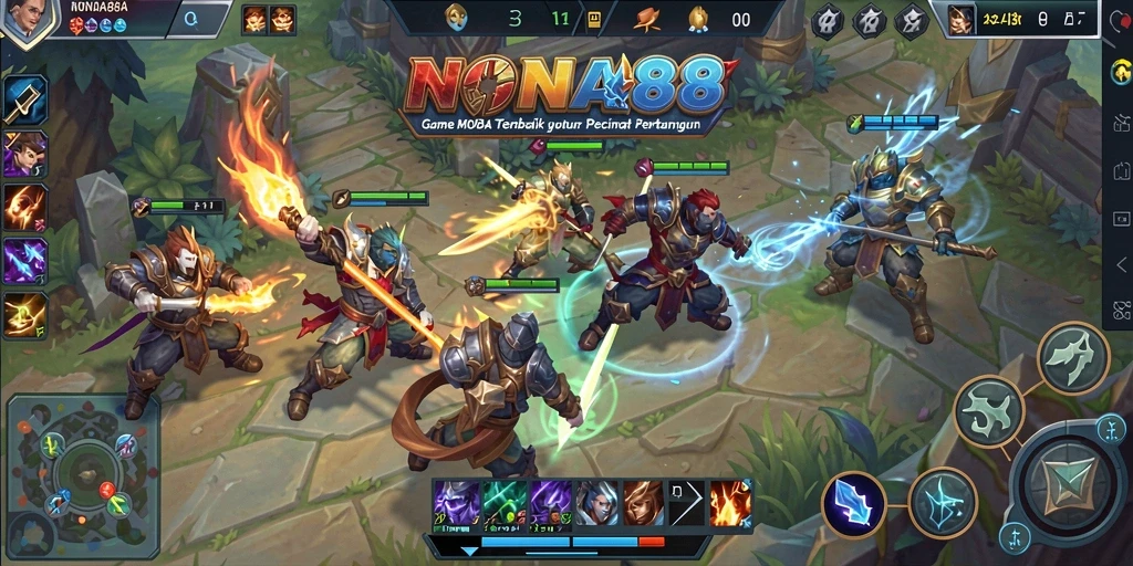 Screenshot gameplay NONA88 dengan pertarungan seru antara karakter.