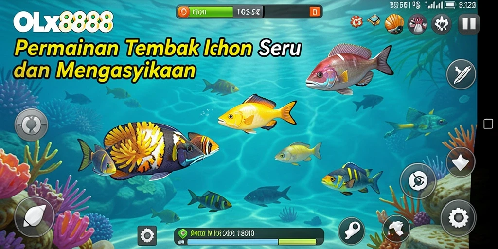 Tampilan gameplay seru dalam OLX888 saat menembak ikan.
